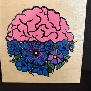 Floral Brain Art Illustration - Pink and Blue